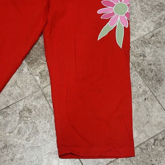Victoria’s Secret Y2K  Cropped PJ Pajama Pant Red M Flower Applique' - Picture 6 of 13
